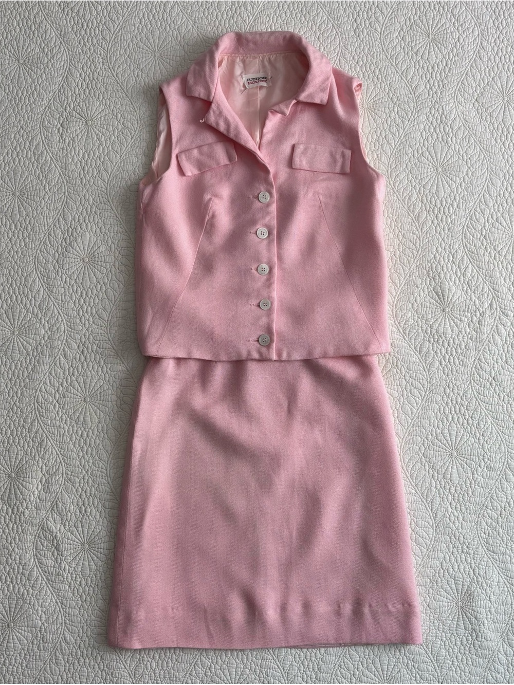 Vintage 1960s JUNIOR HOUSE Pink Sleeveless Top & Skirt Suit Set / 23 waist